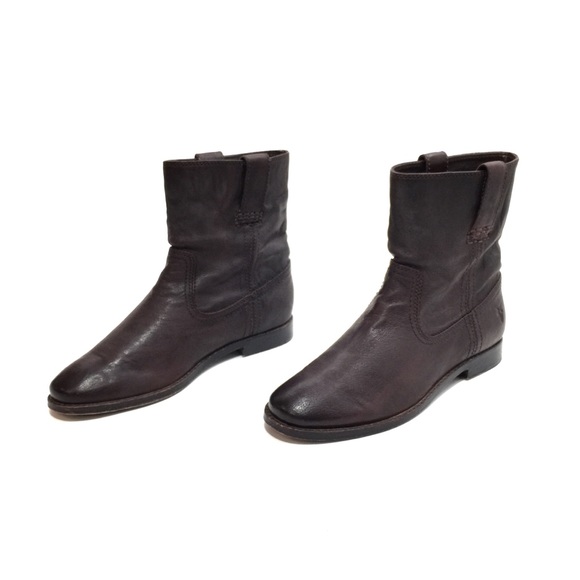 FRYE Brown Leather Anna Shortie Ankle Boots - Picture 2 of 8